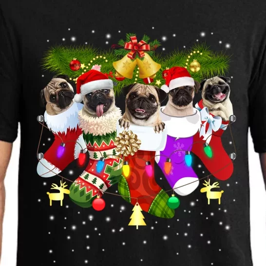 Santa Pugs In Christmas Socks Funny Xmas Dog Lover Pug Mom Sweatshirt Pajama Set