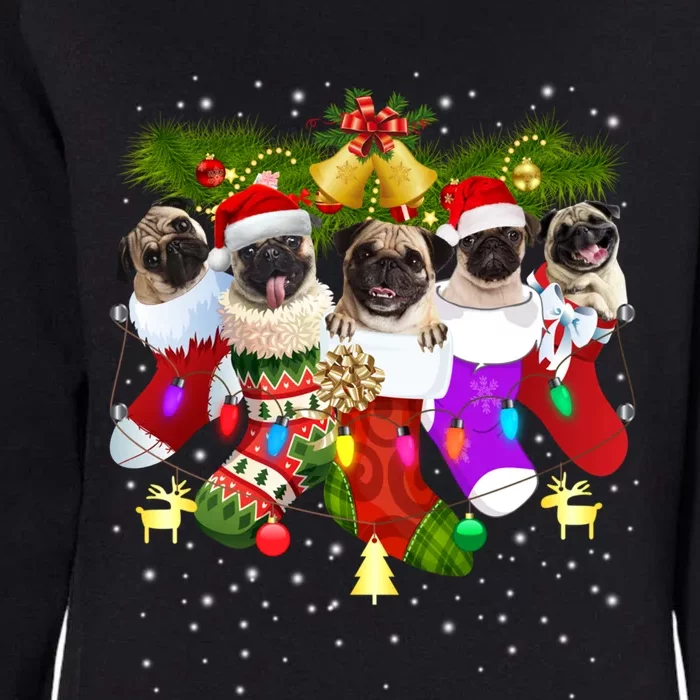 Santa Pugs In Christmas Socks Funny Xmas Dog Lover Pug Mom Sweatshirt Womens California Wash Sweatshirt