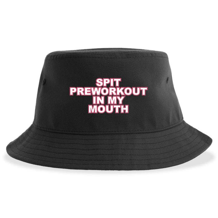 Spit Preworkout In My Mouth Funny Workout Saying Gym Meme (On Back) Front & Back Sustainable Bucket Hat