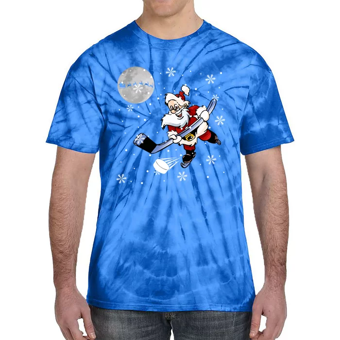 Santa Playing Ice Hockey Christmas Costume Player Lover Gift Tie-Dye T-Shirt