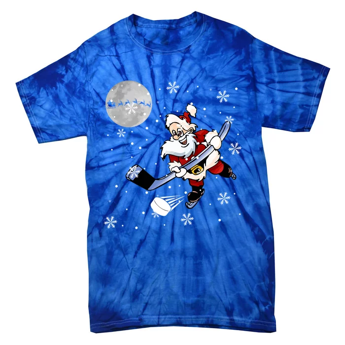 Santa Playing Ice Hockey Christmas Costume Player Lover Gift Tie-Dye T-Shirt