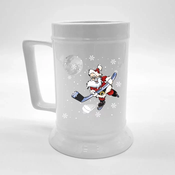 Santa Playing Ice Hockey Christmas Costume Player Lover Gift Front & Back Beer Stein