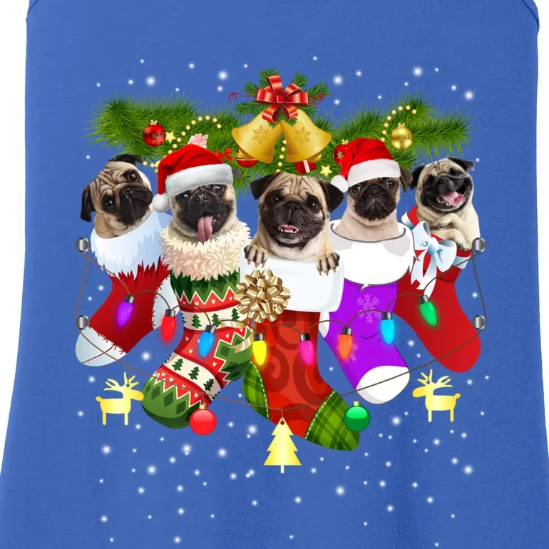 Santa Pugs In Christmas Socks Funny Xmas Dog Lover Pug Mom Gift Ladies Essential Tank