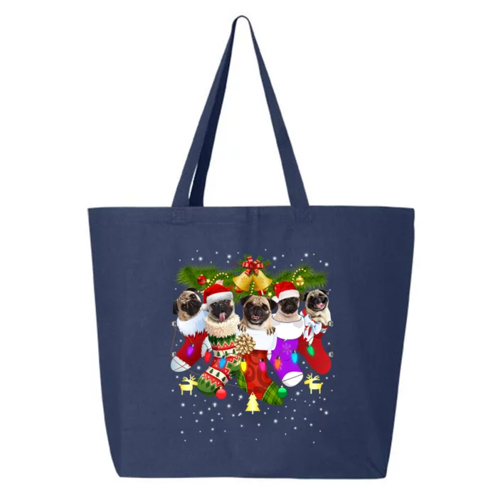 Santa Pugs In Christmas Socks Funny Xmas Dog Lover Pug Mom Gift 25L Jumbo Tote