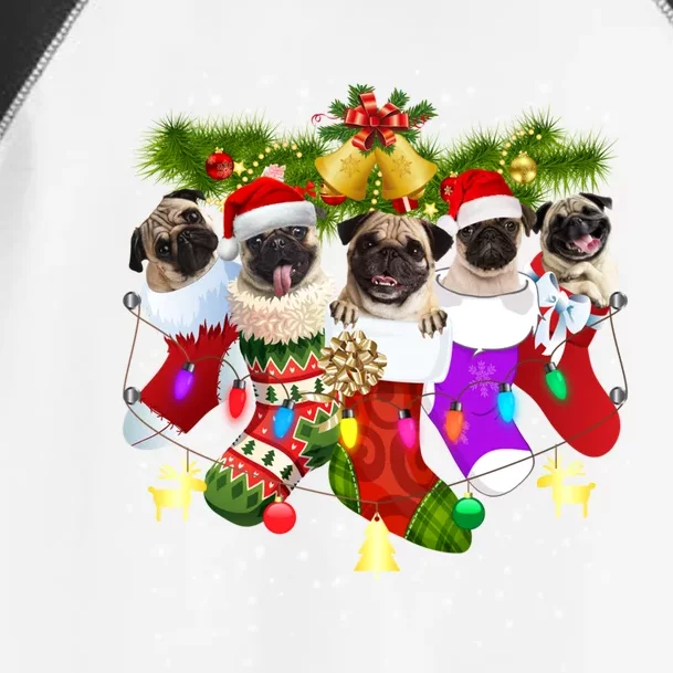 Santa Pugs In Christmas Socks Funny Xmas Dog Lover Pug Mom Gift Toddler Fine Jersey T-Shirt