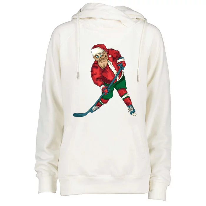 Santa Playing Ice Hockey Cool Christmas Funny Gift Womens Funnel Neck Pullover Hood