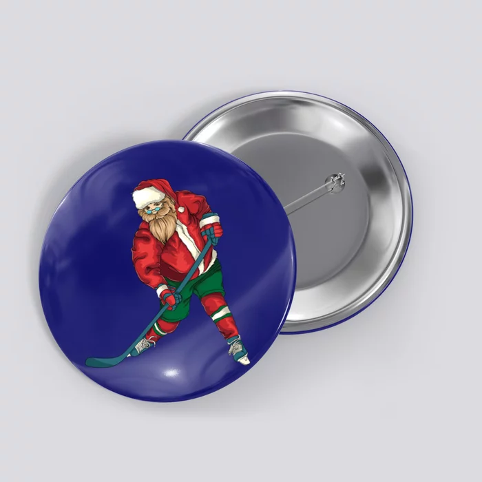 Santa Playing Ice Hockey Cool Christmas Funny Gift Button