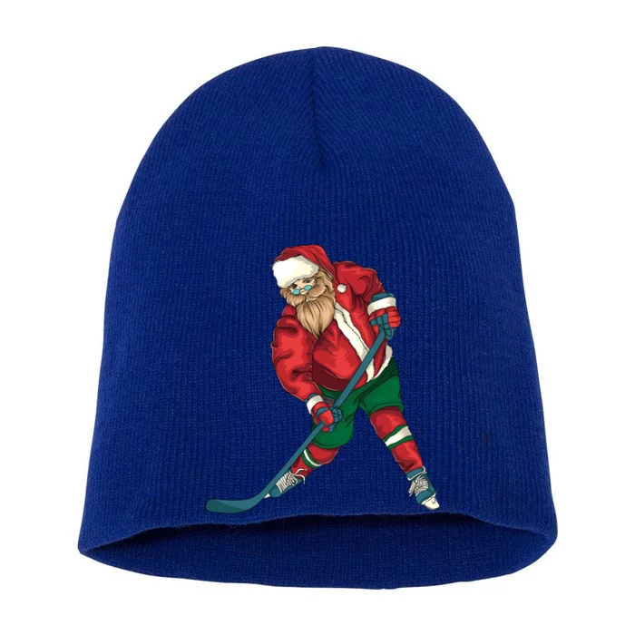 Santa Playing Ice Hockey Cool Christmas Funny Gift Short Acrylic Beanie