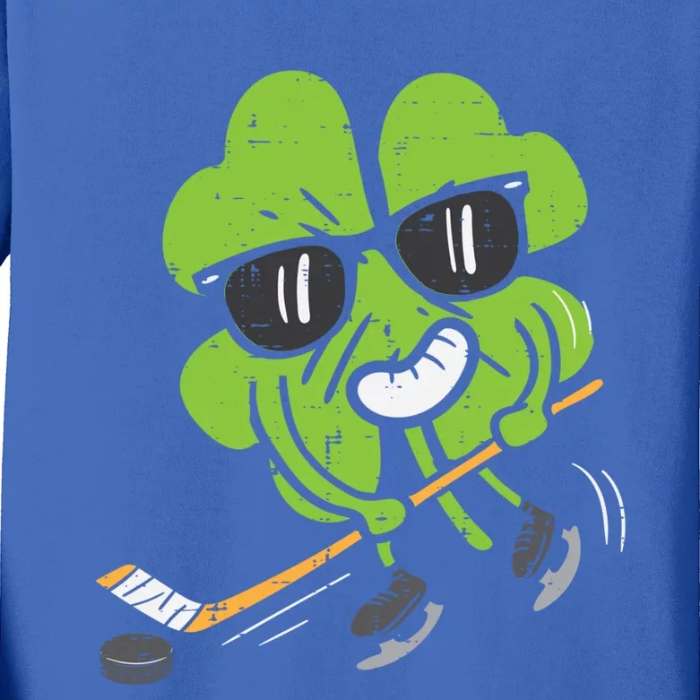 Shamrock Playing Ice Hockey St Patricks Day Cute Gift Kids Long Sleeve Shirt