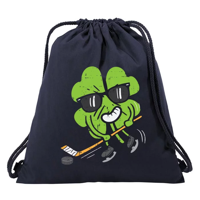 Shamrock Playing Ice Hockey St Patricks Day Cute Gift Drawstring Bag