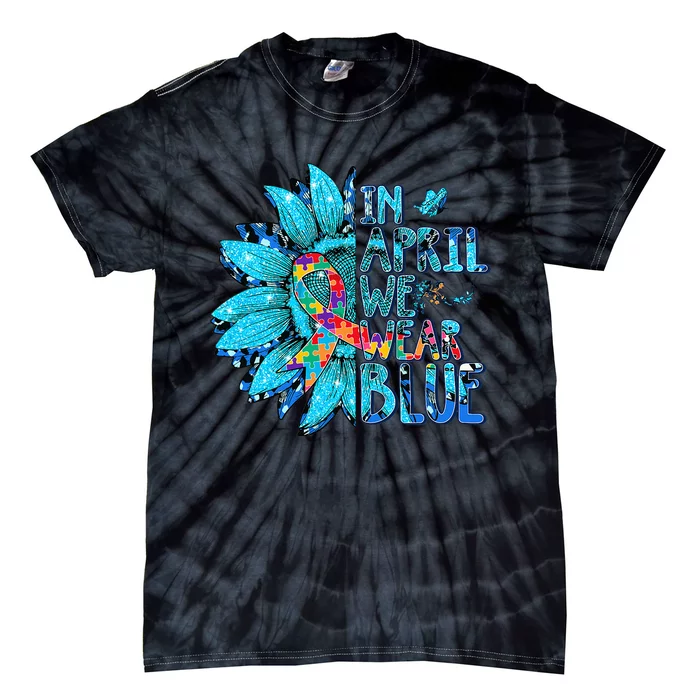 Sunflower Puzzle In April We Wear Blue Autism Awareness Tie-Dye T-Shirt