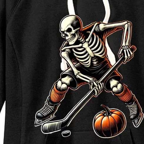 Skeleton Playing Ice Hockey Halloween Costume Gift Women's Fleece Hoodie