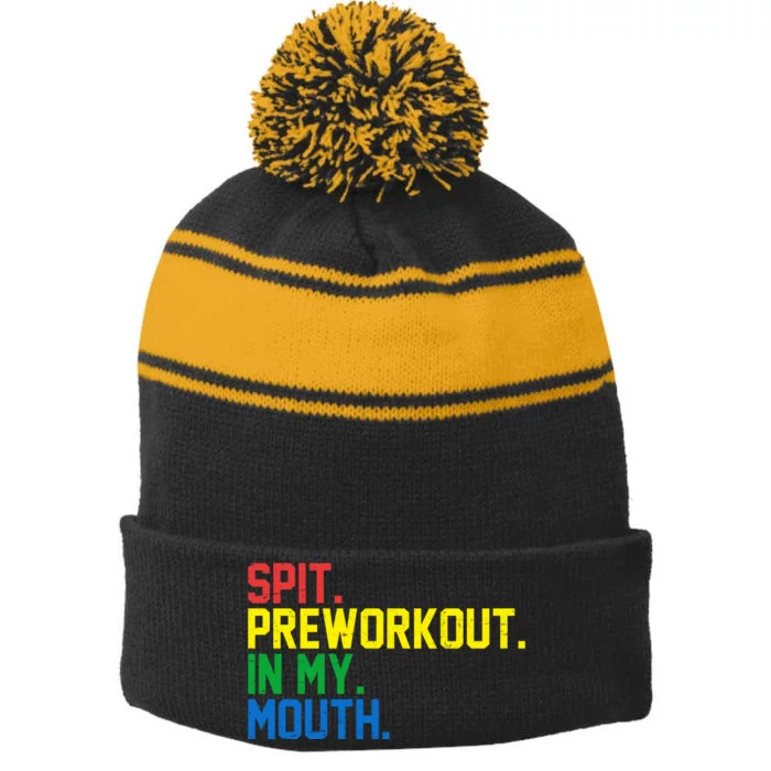 Spit Preworkout In My Mouth Retro Color Stripe Pom Pom Beanie