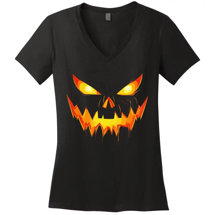 Scary Pumpkin Jack O Lantern Face Halloween Women's V-Neck T-Shirt