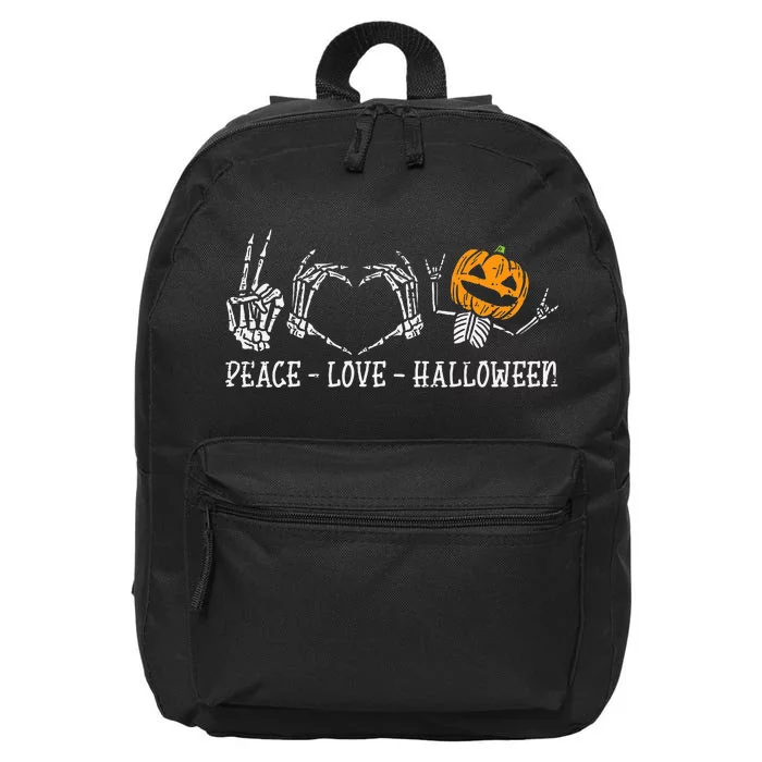 Skeleton Peace Love Pumpkin Funny Halloween 16 in Basic Backpack