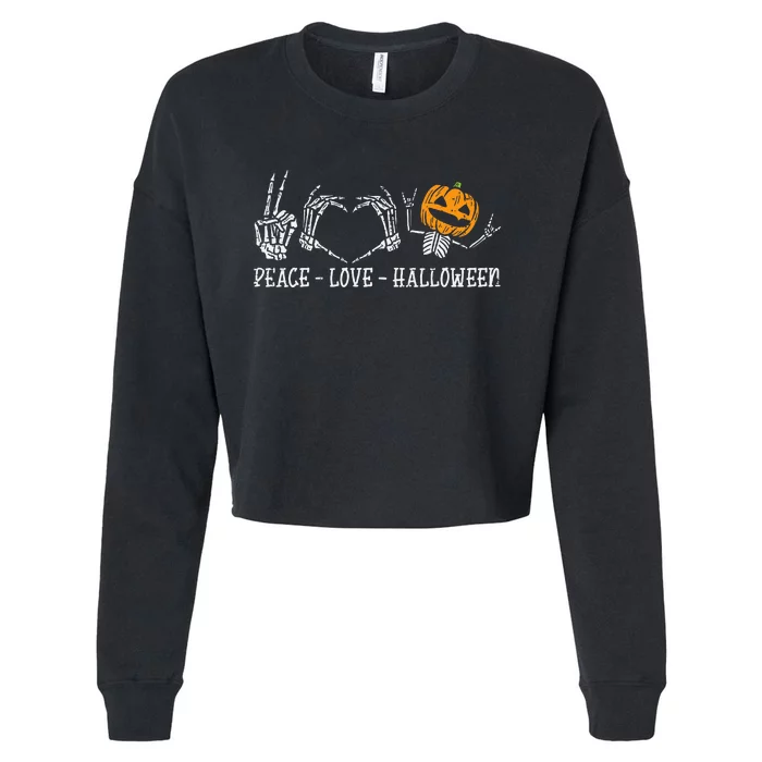 Skeleton Peace Love Pumpkin Funny Halloween Cropped Pullover Crew