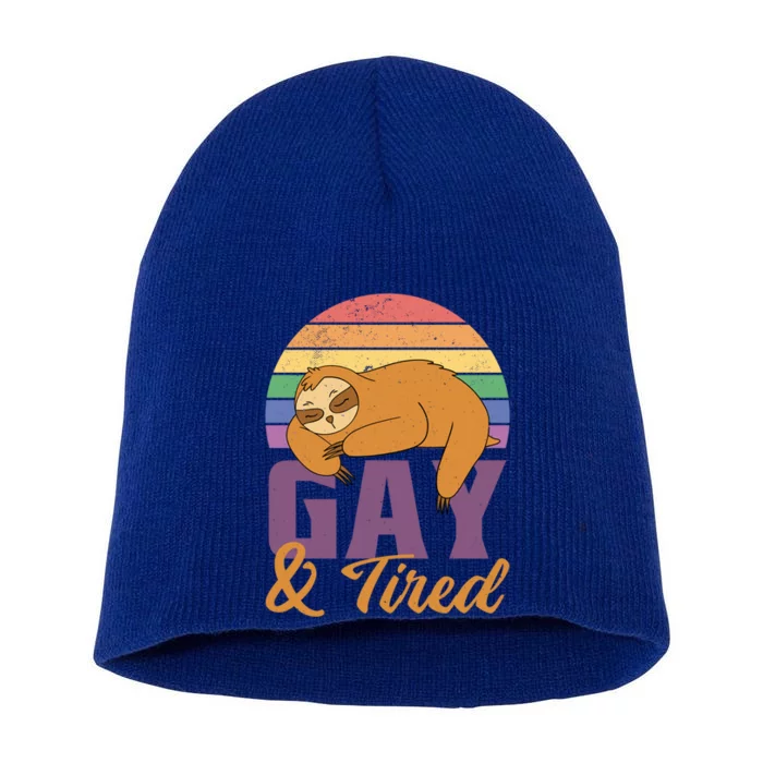 Sloth Pride Lgbt Gay And Tired Gift Short Acrylic Beanie