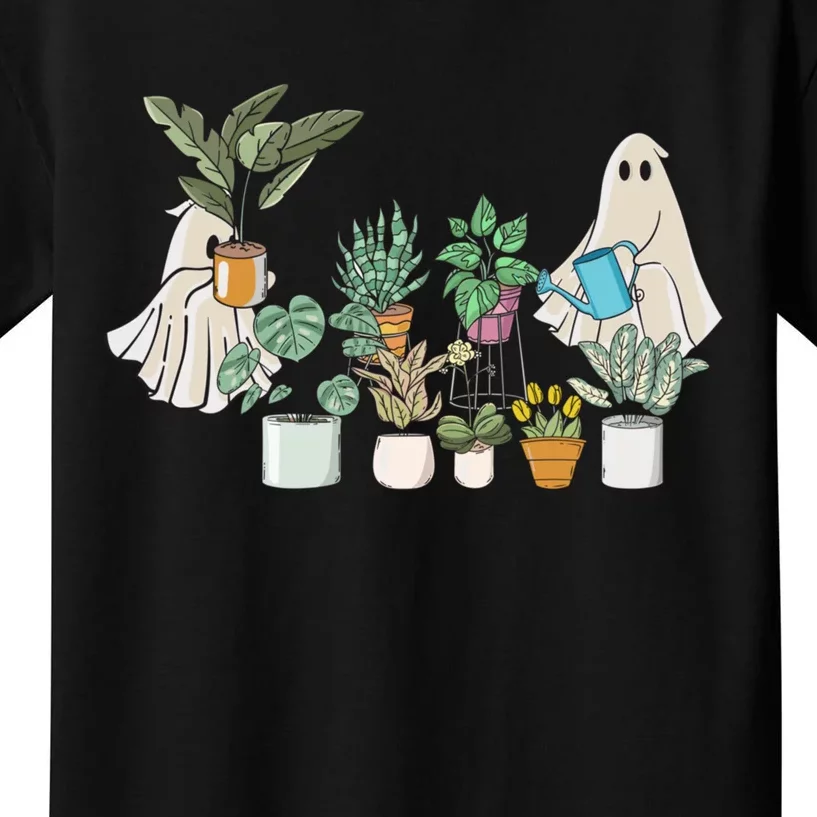 Spooky Plant Lady Halloween Ghost Garden Watering Flowers Kids T-Shirt