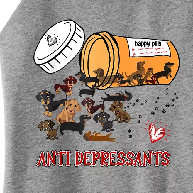 Sausage Puppy Lover Happy Pills Antidepressants Dachshund Gift Women’s Perfect Tri Rocker Tank