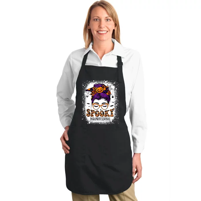 Spooky Paraprofessional Life Halloween Messy Bun Teacher Full-Length Apron With Pocket