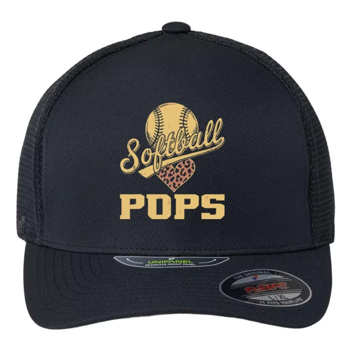 Softball Pops Leopard Heart Softball Ball Flexfit Unipanel Trucker Cap