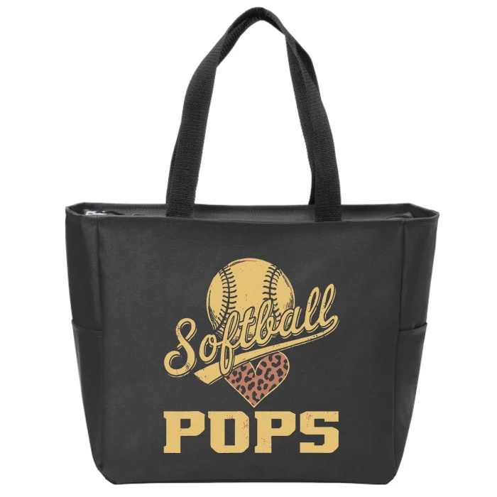 Softball Pops Leopard Heart Softball Ball Zip Tote Bag