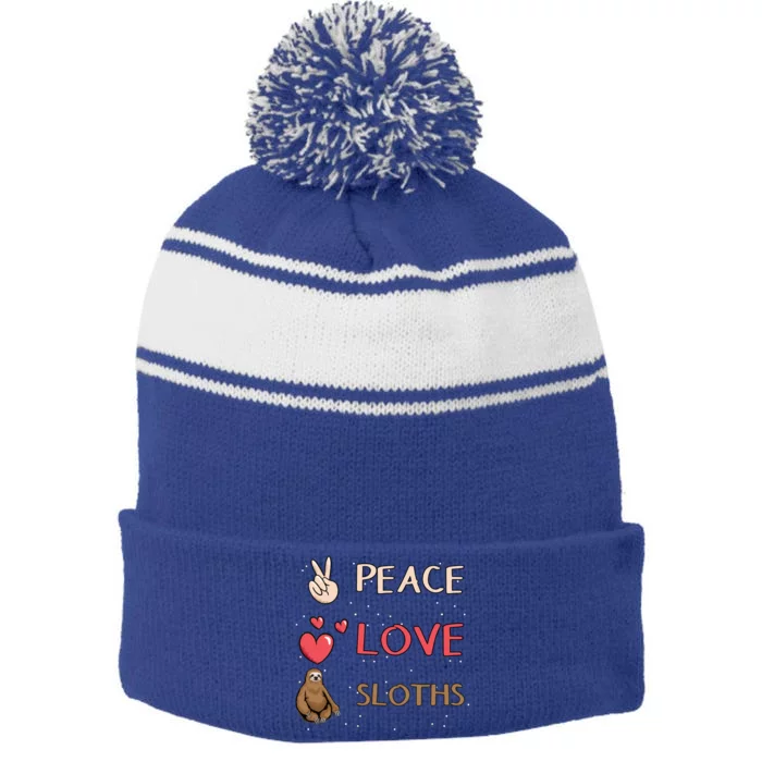 Sloth Peace Love Sloths Cool Gift Stripe Pom Pom Beanie