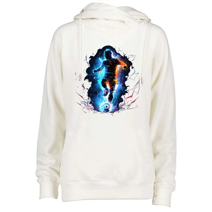 Soccer Player Lightning Womens Funnel Neck Pullover Hood