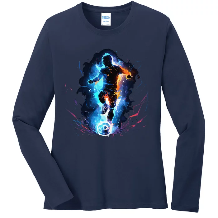 Soccer Player Lightning Ladies Long Sleeve Shirt