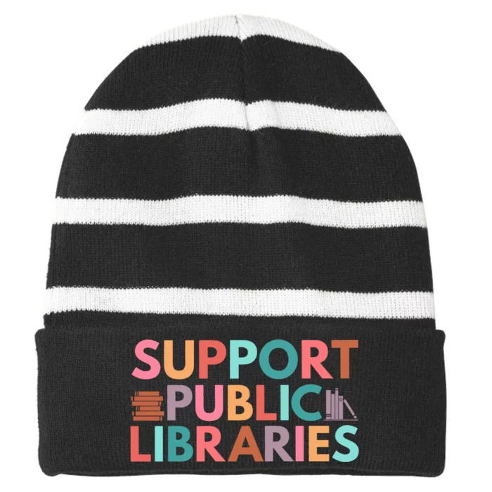 Support Public Libraries Bookworm Book Lover Striped Beanie with Solid Band