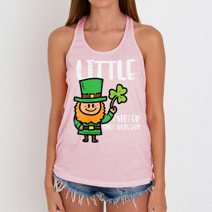 St Patricks Little Mister Shenanigans Leprechaun Women's Knotted Racerback Tank