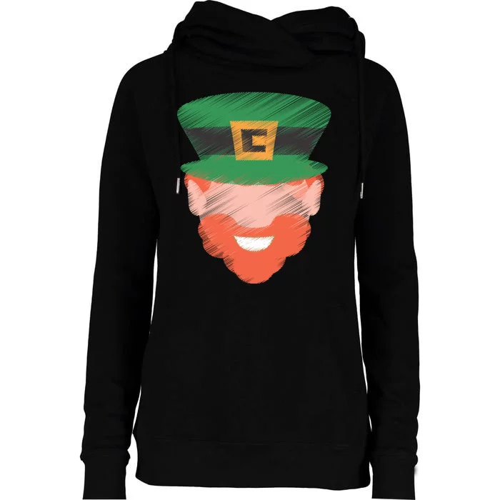 St Patrick Leprechaun Head Womens Funnel Neck Pullover Hood