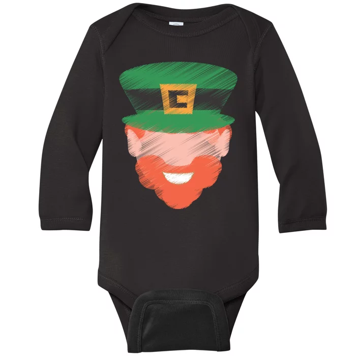 St Patrick Leprechaun Head Baby Long Sleeve Bodysuit