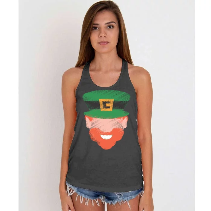 St Patrick Leprechaun Head Women's Knotted Racerback Tank