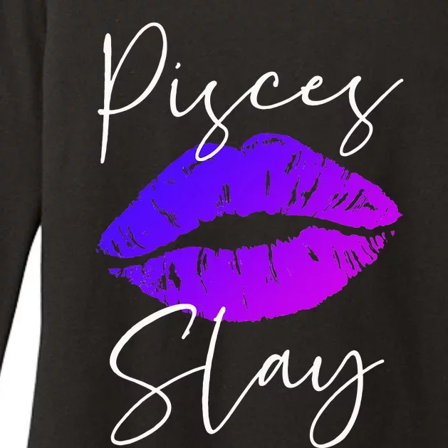 Sexy Purple Lipstick Lips Pisces Slay Birthday Zodiac Womens CVC Long Sleeve Shirt