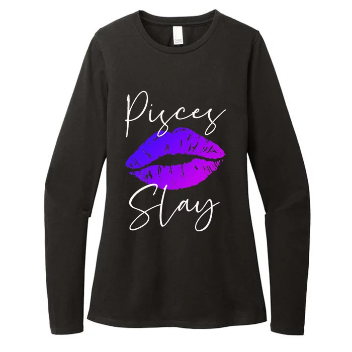 Sexy Purple Lipstick Lips Pisces Slay Birthday Zodiac Womens CVC Long Sleeve Shirt