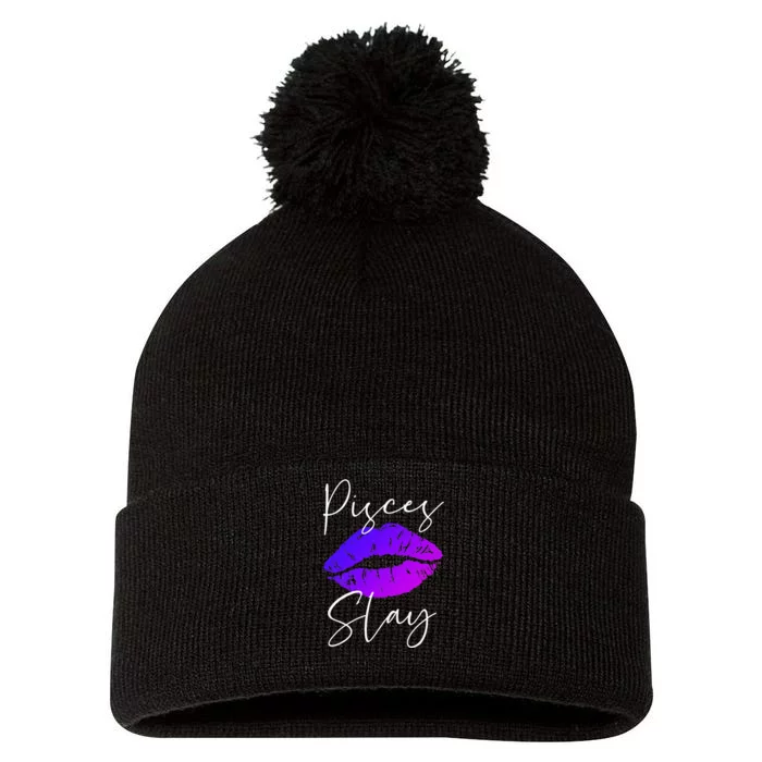 Sexy Purple Lipstick Lips Pisces Slay Birthday Zodiac Pom Pom 12in Knit Beanie