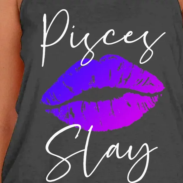 Sexy Purple Lipstick Lips Pisces Slay Birthday Zodiac Women's Knotted Racerback Tank