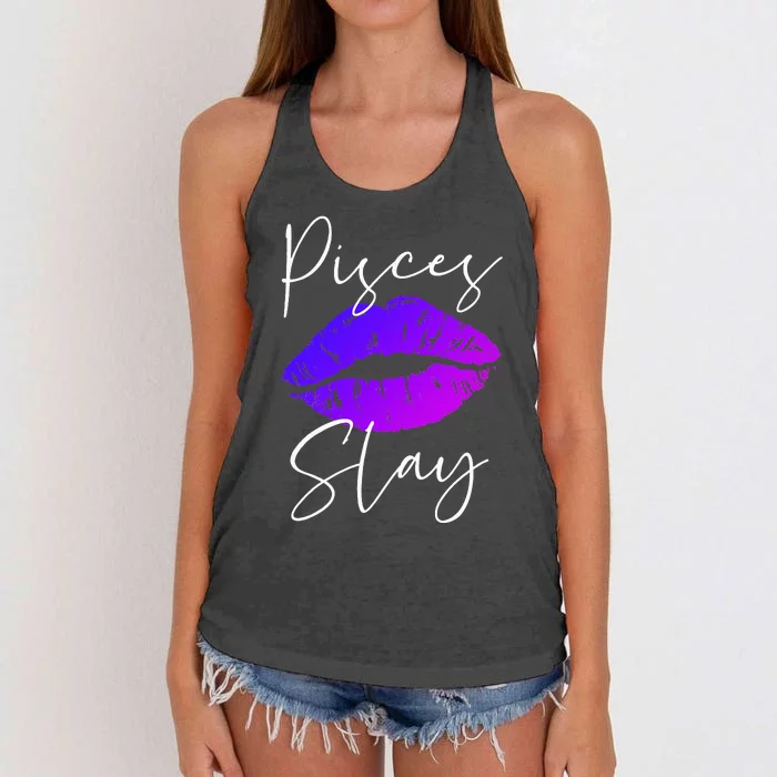 Sexy Purple Lipstick Lips Pisces Slay Birthday Zodiac Women's Knotted Racerback Tank