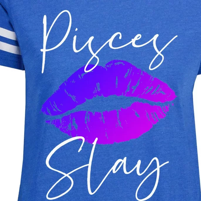 Sexy Purple Lipstick Lips Pisces Slay Birthday Zodiac Enza Ladies Jersey Football T-Shirt