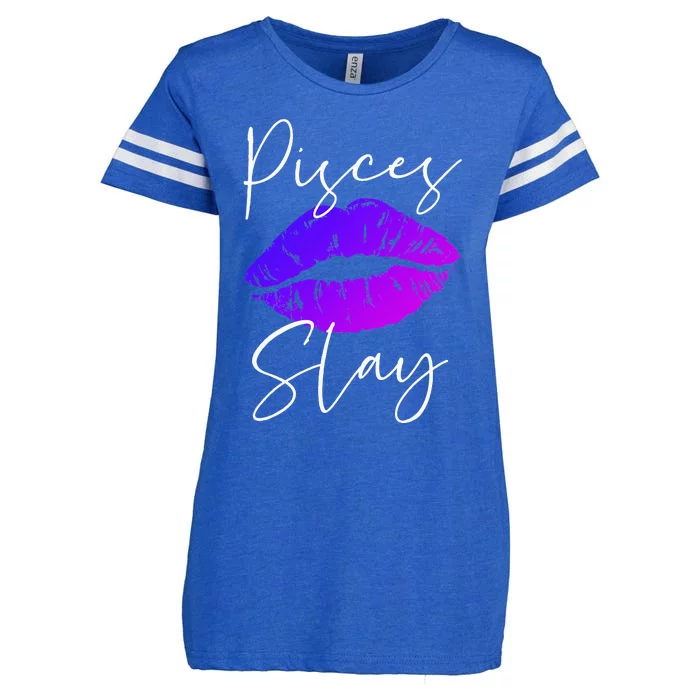 Sexy Purple Lipstick Lips Pisces Slay Birthday Zodiac Enza Ladies Jersey Football T-Shirt