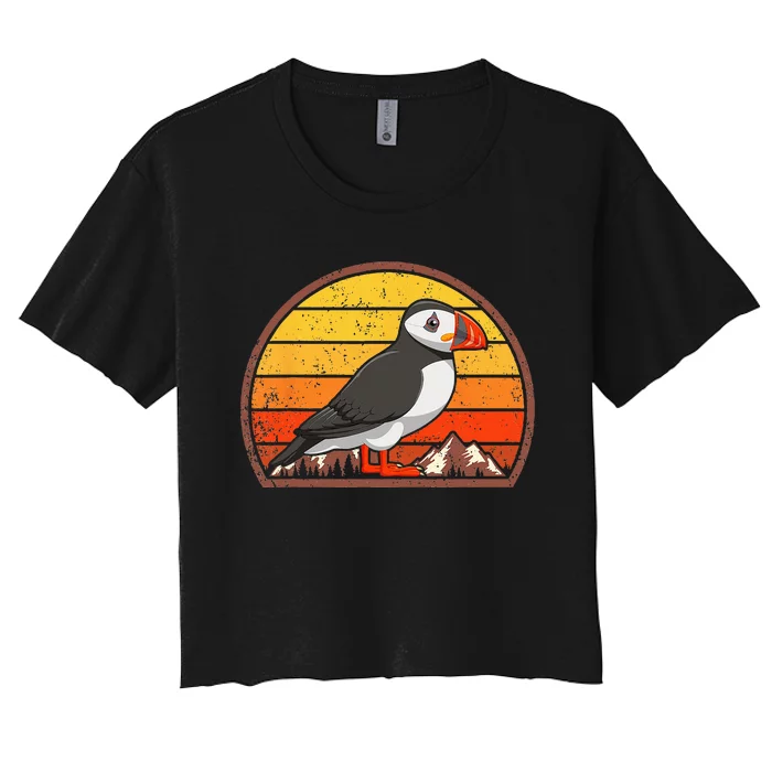 Sunset Puffin Lover Gift Vintage Retro Puffin Women's Crop Top Tee