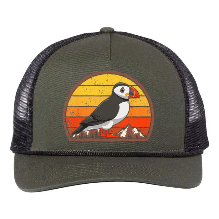 Sunset Puffin Lover Gift Vintage Retro Puffin Retro Rope Trucker Hat Cap