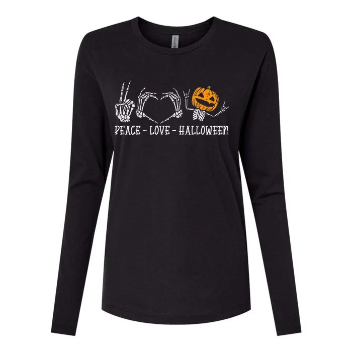 Skeleton Peace Love Pumpkin Halloween Womens Cotton Relaxed Long Sleeve T-Shirt