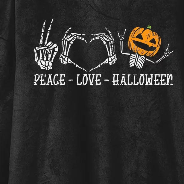 Skeleton Peace Love Pumpkin Halloween Hooded Wearable Blanket