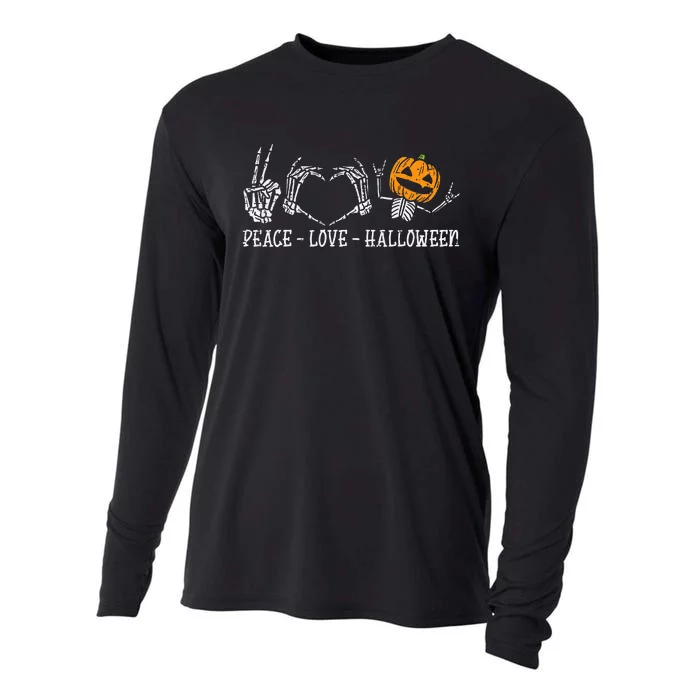 Skeleton Peace Love Pumpkin Halloween Cooling Performance Long Sleeve Crew