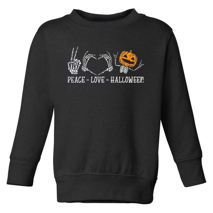 Skeleton Peace Love Pumpkin Halloween Toddler Sweatshirt