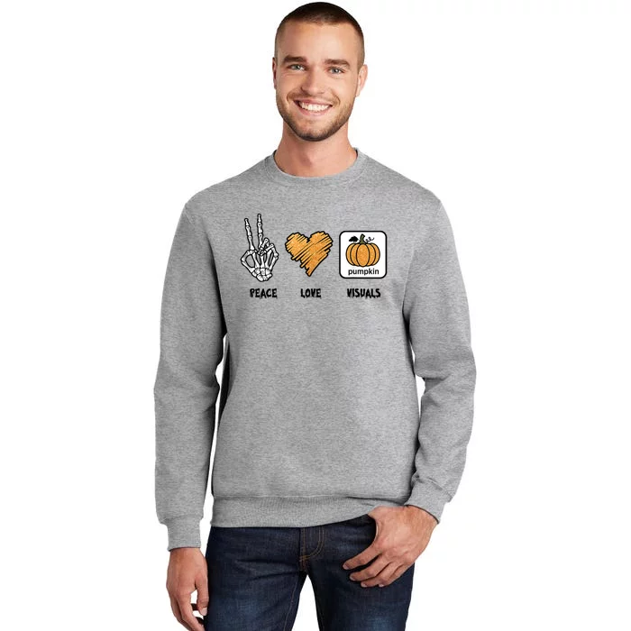 Slp Peace Love Visuals Special Education Teacher Halloween Meaningful Gift Tall Sweatshirt