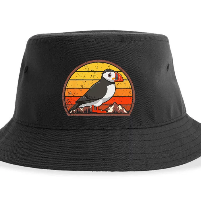 Sunset Puffin Lover Gift Vintage Retro Puffin Sustainable Bucket Hat