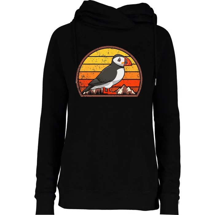 Sunset Puffin Lover Gift Vintage Retro Puffin Womens Funnel Neck Pullover Hood